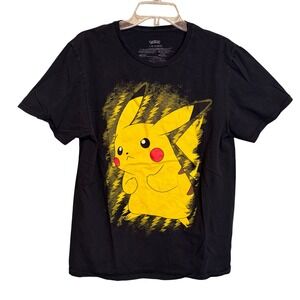 Pokemon Unisex Graphic Pikachu Lightning Bolt Anime Casual Shirt Black Large